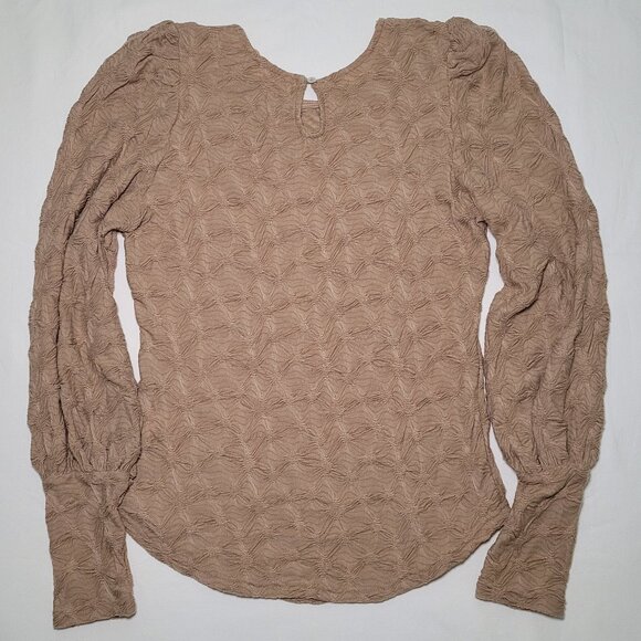 GiGiO Taupe Brown Textured Puff Sleeve Blouse Womens Size Small - Picture 7 of 9